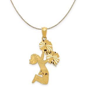 14k Yellow Gold Diamond Cut Cheerleader Necklace - 16 Inch